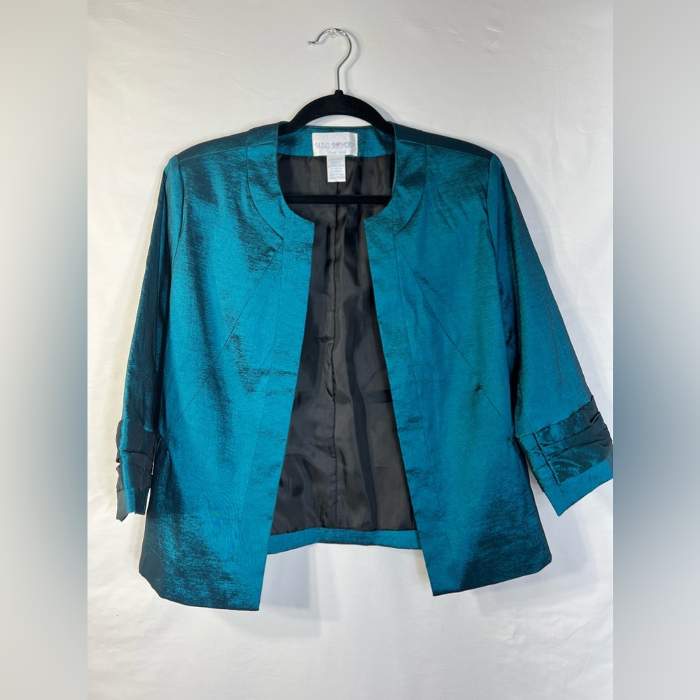 Women's Bleu Bayou Teal Size Small 3/4 Length Embroidered Sleeve Coat